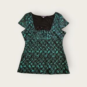 Vintage Y2k INC green and black empire waist milkmaid square neck shirt